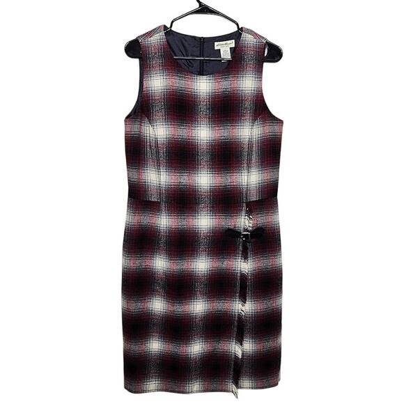 Eddie Bauer Red black plaid Wool blend Jumper dress Women's size 10 academia - Picture 1 of 5